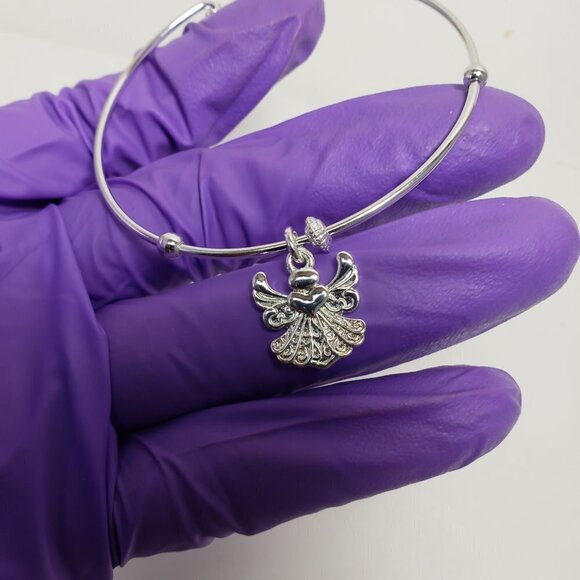 Vantel Pearls Silver Bangle Bracelet with Angel Charm – Women’s Faith Jewelry - Picture 4 of 8